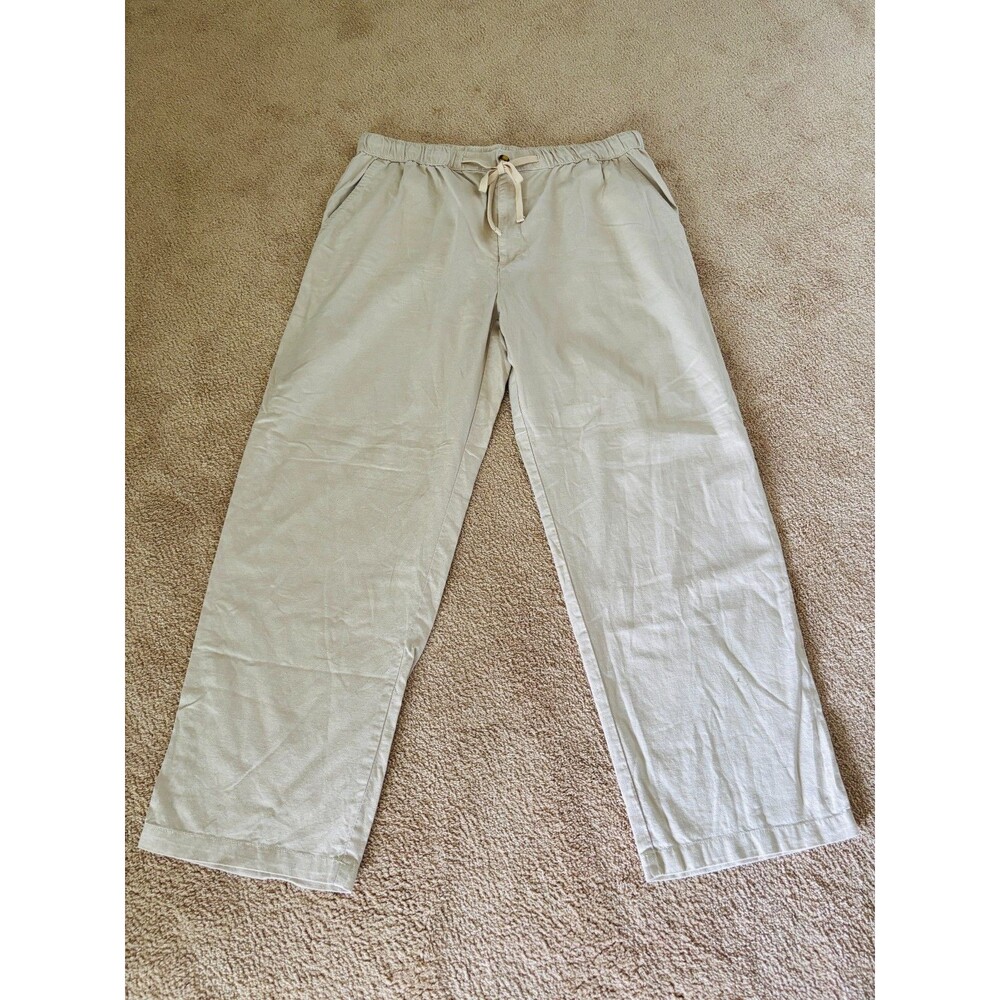 Island Passport Linen Blend Khaki Pants Sz 1X Tan Drawstring Waist